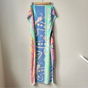 Vintage 90s Beach Towel Stripes Butterflies Vacation Rainbow Bright Colorful Fun